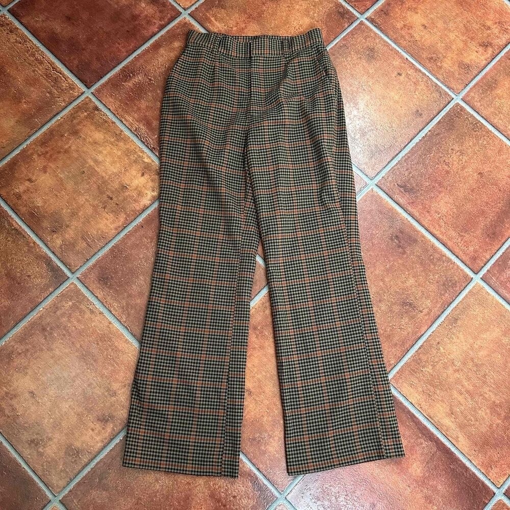 Beams Heart Multi Checkered High-Waisted Flared Pants Size Small